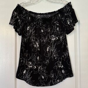 WHBM Black White Floral Off Shoulder Top Size S